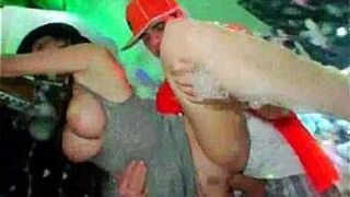 Cute sexy chicks lick each other in nightclub porn video